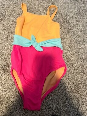 Wonder Nation Colorblock One-Piece Swimsuit in Yellow, Pink & Mint